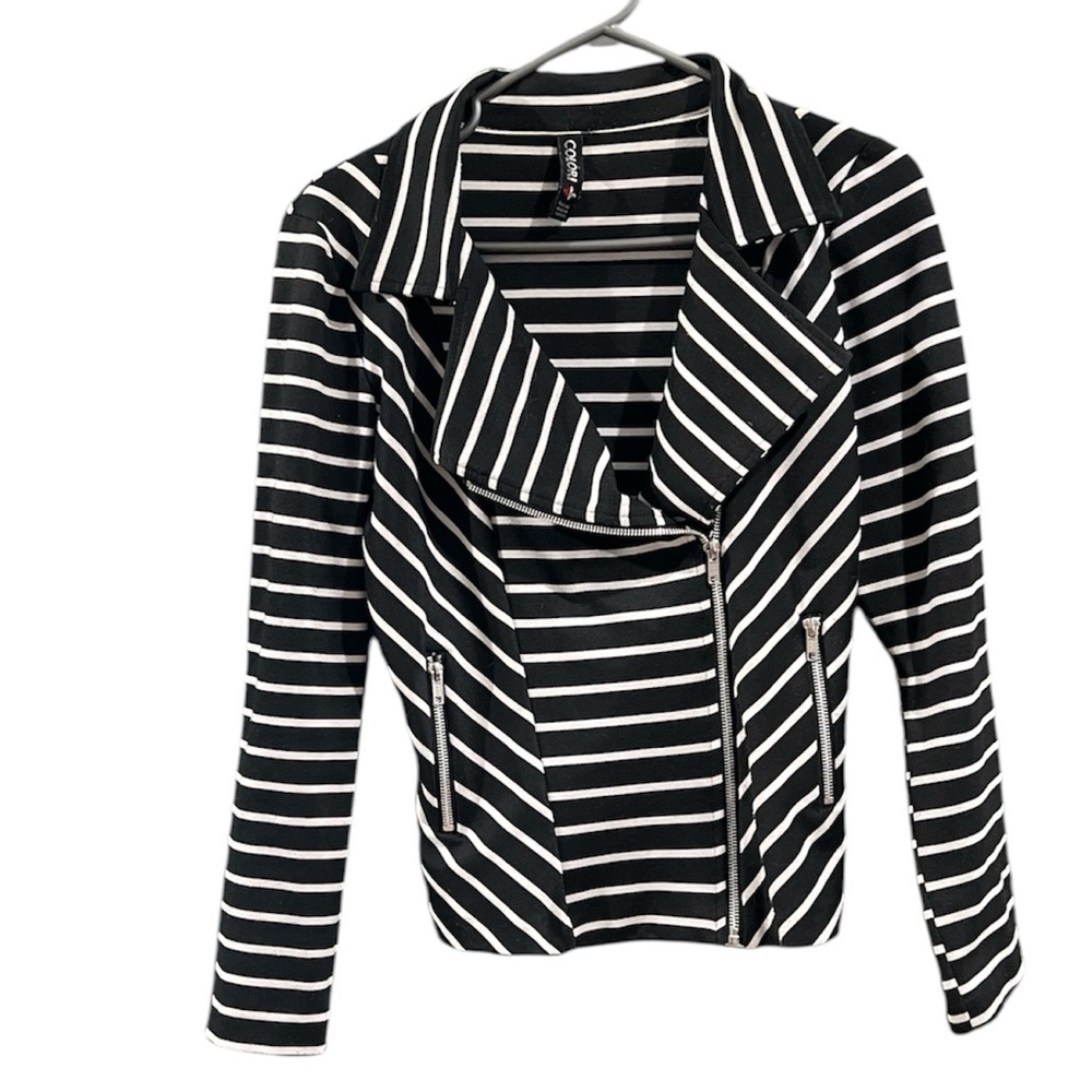 🇨🇦Made in Canada, COLORI Black & White Diagonal Striped Blazer - Size medium - Picture 2 of 4
